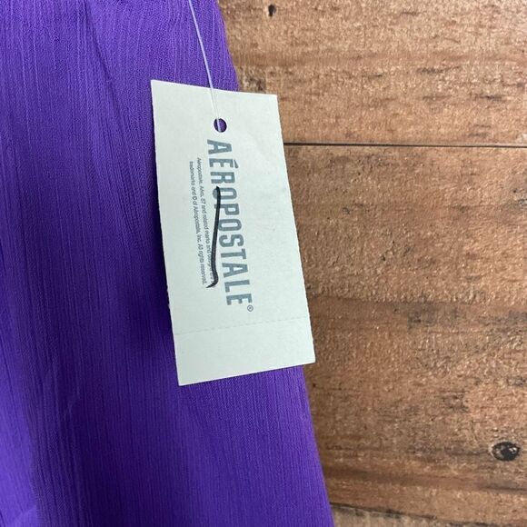 Aeropostale Mini Skirt Flare Sheer Overlay Purple Elastic Waist Junior Small - Picture 9 of 13